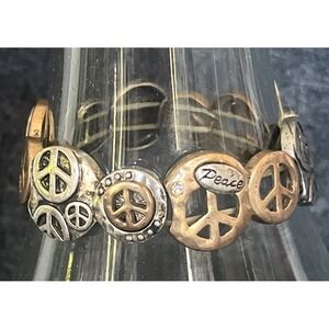 PEACE Multi-Tone Metal 7" Stretch Bracelet Retro Y2K